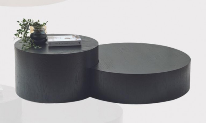 Moderní černý set stolů Couchtisch - designový kruhový kávový stůl pomocný stůl