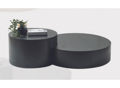 Moderní černý set stolů Couchtisch - designový kruhový kávový stůl pomocný stůl
