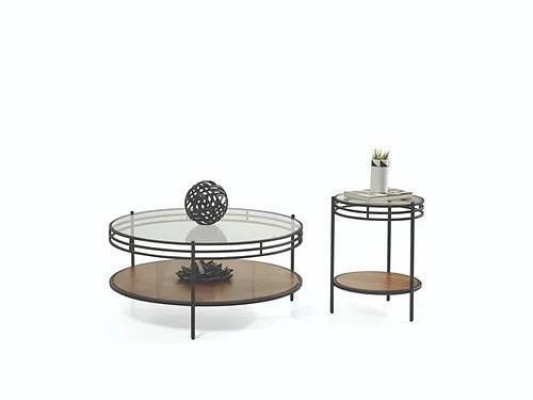 Moderní set stolů - designový kulatý skleněný stolek 2 kusy.