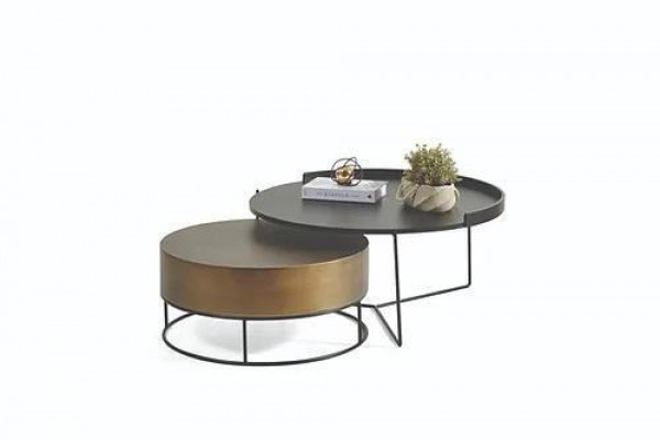 Designer 2x nízký stolek Moderní kulatý konferenční stolek set z kovu