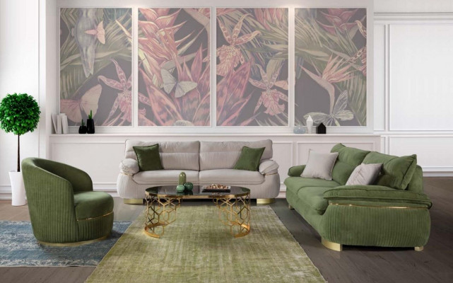 Sofa set 3+3+1 sedák šedá pohovka čalouněný nábytek látkový nábytek