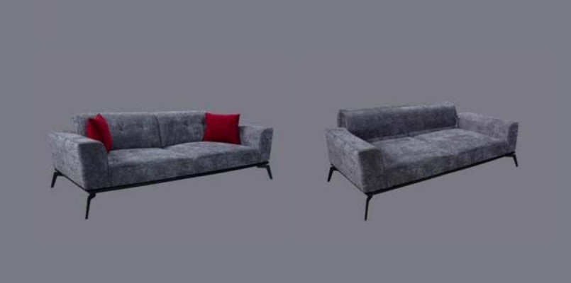 Sofa 3 Sitzer Pohovka Šedý textilní polštáře pro obývací pokoj Textilní šedý