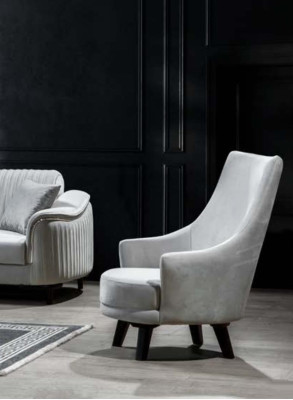 Moderne Wohnzimmer Sessel Einsitzer Design Holz Farbe grau Textil