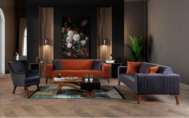 Šedá třísedadlová pohovka Elegantní sofa Sedací nábytek pro obývací pokoj Samet