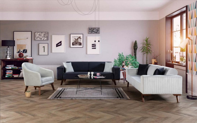 Modern Polster Couch Dreisitzer Sofa Möbel Weiß Samt Textil