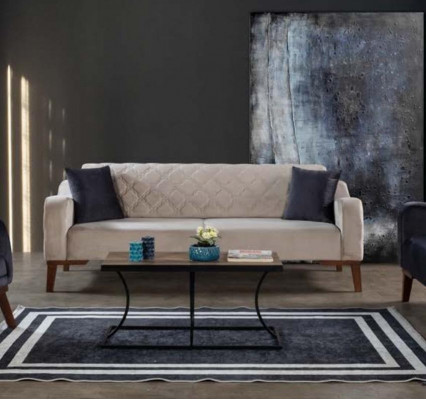 Beige třísedák Elegantní pohovka Obývací pokoj Sedací nábytek Samet
