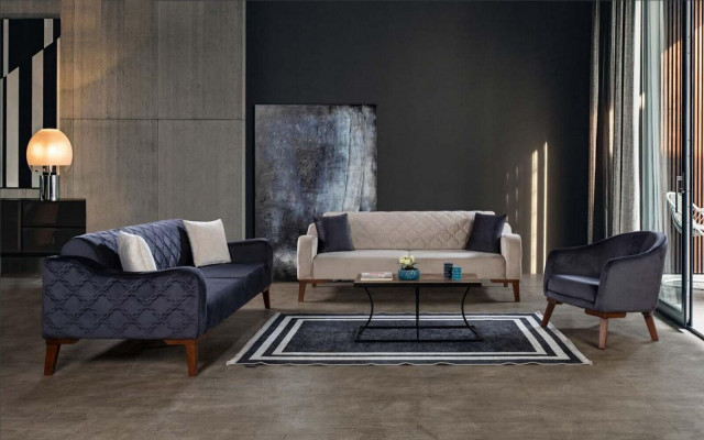 Beige třísedák Elegantní pohovka Obývací pokoj Sedací nábytek Samet