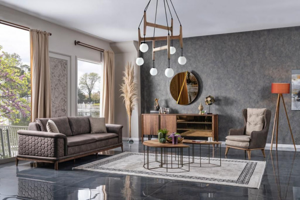 Garnitura Souprava luxusního pohovku 3+3+1-křeslo Tkanina Pohovka Moderní hnědá