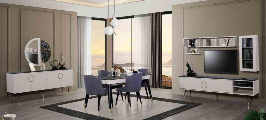 Luxus jídelní stůl design 4x židle jídelní sestava křesla set nábytek