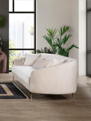 Sofa 3místná textilní pohovka gauč čalouněný nábytek moderní třímístný béžový samet