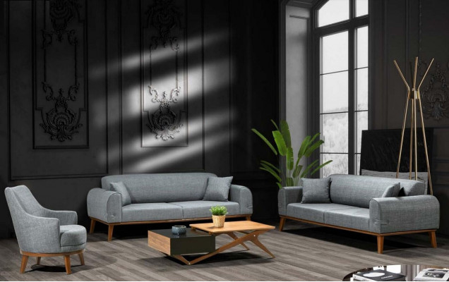 Sofa sestava 3+3+1 koženka Design Pohovka čalouněná Rozkládací pohovka Moderní Samet