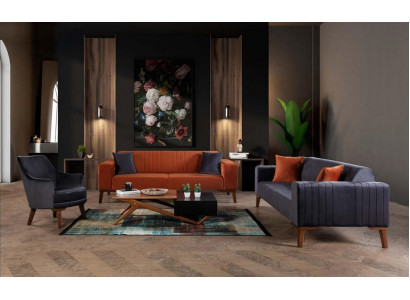 Sofa seta sedací souprava sedací souprava 3+3+1 sedadlo látka 3-dílná souprava pohovka čalouněná textilií.