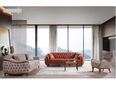 Sofy Set Souprava sedacího nábytku Kompletní souprava Sofa Křesla Oranžová 3+3+1 sedadlo Nábytek