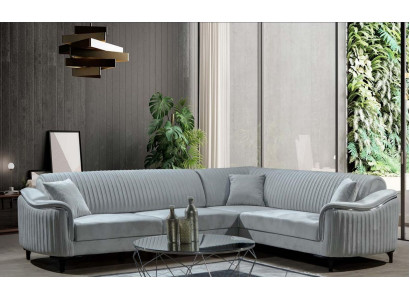 Látka rohová sedací souprava L-tvaru pohovka čalounění textil rohová sedací souprava samet šedá 310x240