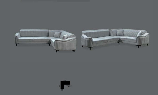 Látka rohová sedací souprava L-tvaru pohovka čalounění textil rohová sedací souprava samet šedá 310x240