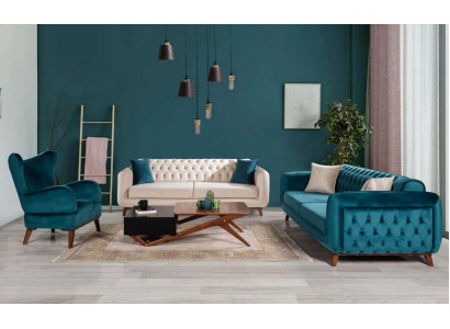 Sofa Set 3+3+1 potahová pohovka látkový obývací pokoj Chesterfield 3 dílný interiér