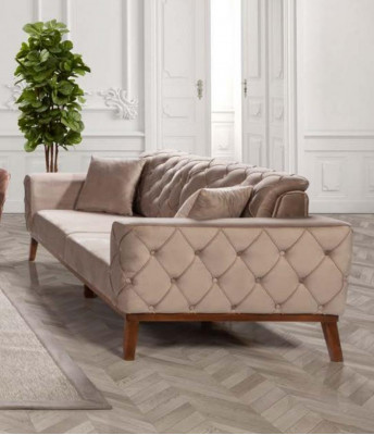 Sofa set Sofa 3+3+1 sedadlo hnědé křeslo Chesterfield samet