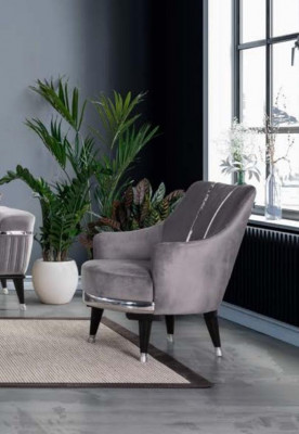 Sofa set 3+3+1 sezení sedací souprava Pohovky Křesla Látka Dřevo Šedé pohovky
