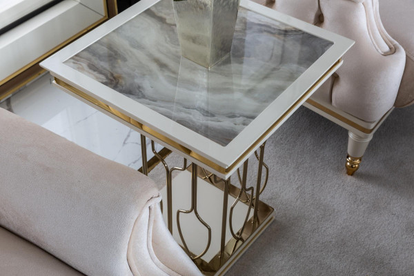 Přistavovací stůl Bílý Konferenční stůl Luxus Obývací pokoj Nábytek Kov Elegantní Moderní