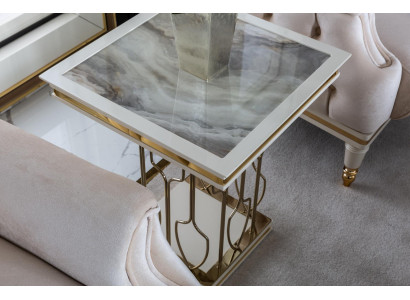 Přistavovací stůl Bílý Konferenční stůl Luxus Obývací pokoj Nábytek Kov Elegantní Moderní