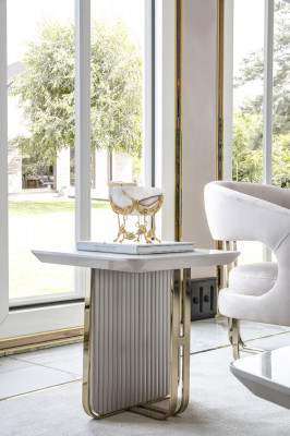 Beistelltisch Bílá Obývací pokoj Kov Sklo Nový Moderní Design Nábytek Luxus