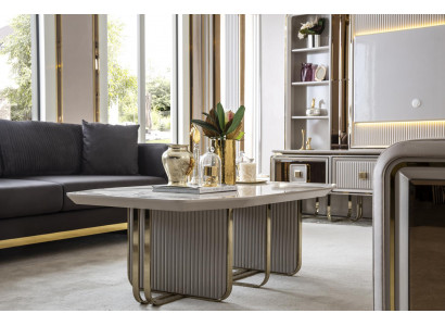 Konferenční stolek Bílý Kov Luxusní Design Pohovka Stůl Nábytek Obývací Pokoj Elegantní Nový
