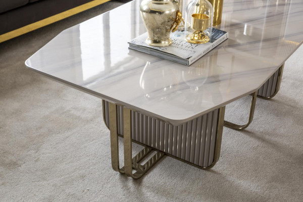 Konferenční stolek Bílý Kov Luxusní Design Pohovka Stůl Nábytek Obývací Pokoj Elegantní Nový
