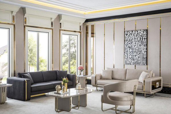 Konferenční stolek Bílý Kov Luxusní Design Pohovka Stůl Nábytek Obývací Pokoj Elegantní Nový
