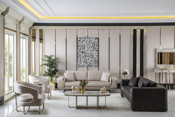 Konferenční stolek Bílý Kov Luxusní Design Pohovka Stůl Nábytek Obývací Pokoj Elegantní Nový