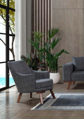 Design Wohnzimmer Sessel Einsitzer Moderner Grauer Polster Möbel