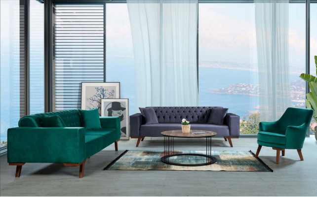 Wohnzimmer Sessel Sitzer 1 Sitz Stoff Polyester Stil Modern Design grüne Farbe