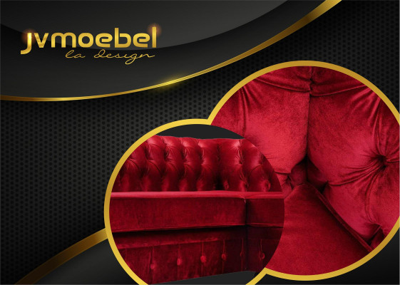 Set Luxury Modern Ecksofa U-Form Chesterfield und Couchtisch Wohnzimmer Textil