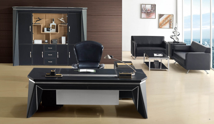 Šéf kanceláře Stůl Psací stůl Design nábytek Kůže Dřevo 2 kusy Set