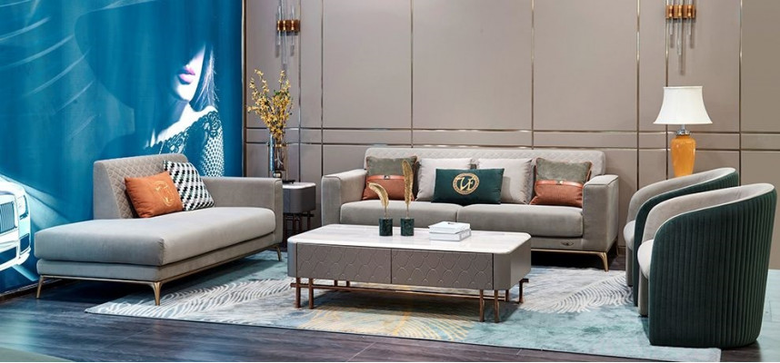 Kůží Sofa Pohovka čalouněná sada 3 + Relaxační židle Sedací souprava 4dílná