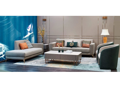 Kůží Sofa Pohovka čalouněná sada 3 + Relaxační židle Sedací souprava 4dílná