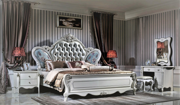 Design ložnice 3ks. postel 2x noční stolky Klasická luxusní sada postelí kůže