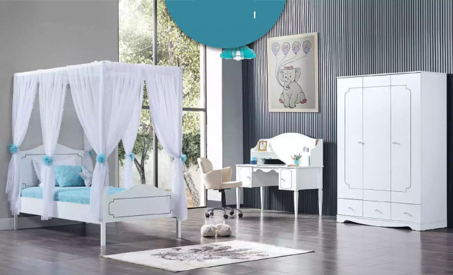 Dětský pokoj Ložnice Postel Himmelbett 100x200cm Bílý Dřevo Postele