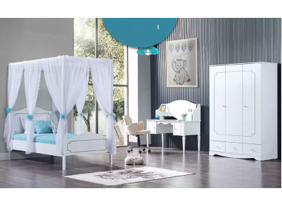 Dětský pokoj Ložnice Postel Himmelbett 100x200cm Bílý Dřevo Postele