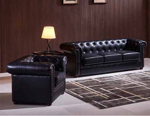 Červený Chesterfield potah z látky Třísedák obývacího pokoje s designovou pohovkou