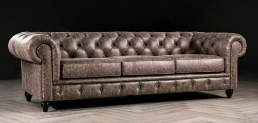 Mens Club Chesterfield Sofa Couch Kožené Potahy Třímiestný Hnědý NOVÝ