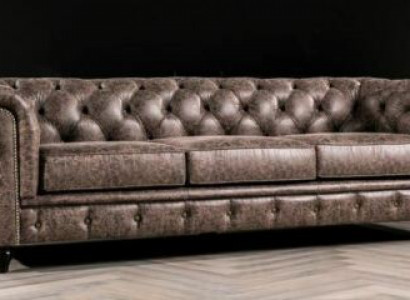 Mens Club Chesterfield Sofa Couch Kožené Potahy Třímiestný Hnědý NOVÝ