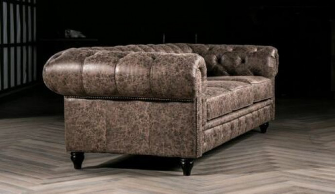 Mens Club Chesterfield Sofa Couch Kožené Potahy Třímiestný Hnědý NOVÝ