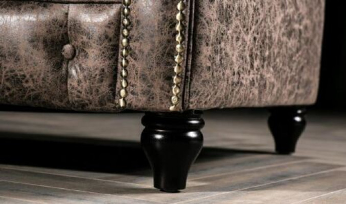 Mens Club Chesterfield Sofa Couch Kožené Potahy Třímiestný Hnědý NOVÝ