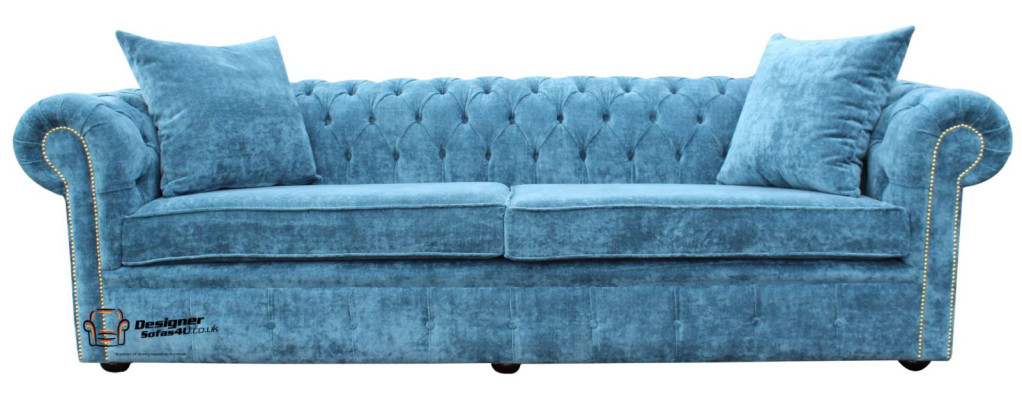 Klassische Wohnzimmer Sofa - Blaue Chesterfield Stoff Couch 3 Sitzer jvmoebel ®