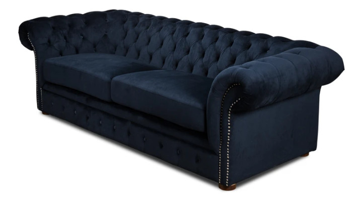 Klassische Wohnzimmer Couch - Blaue Chesterfield Stoff Sofa 3 Sitzer jvmoebel ®