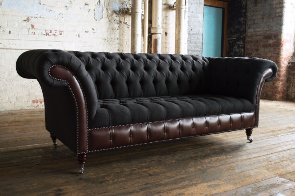 Chesterfield originální pohovka JVMoebel pohovka textil pohovky pohovky látka černá nová