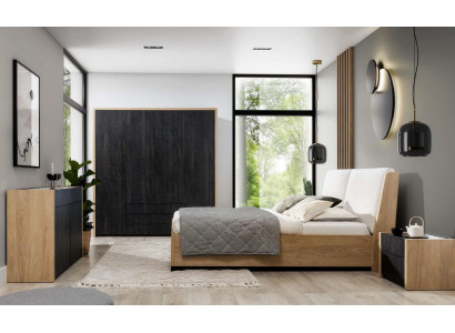 Ložnice set Beige postel 2x noční stolky komoda šatní skříň Moderní 5dílný.