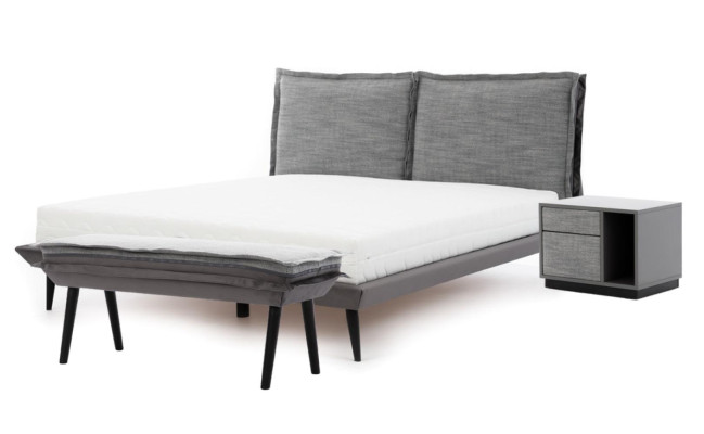 Ložnice sadu šedá postel Elegantní 2x noční stolky Luxusní voňavý Moderní 4 kusy.