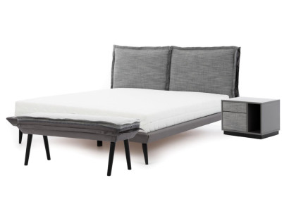 Ložnice sadu šedá postel Elegantní 2x noční stolky Luxusní voňavý Moderní 4 kusy.