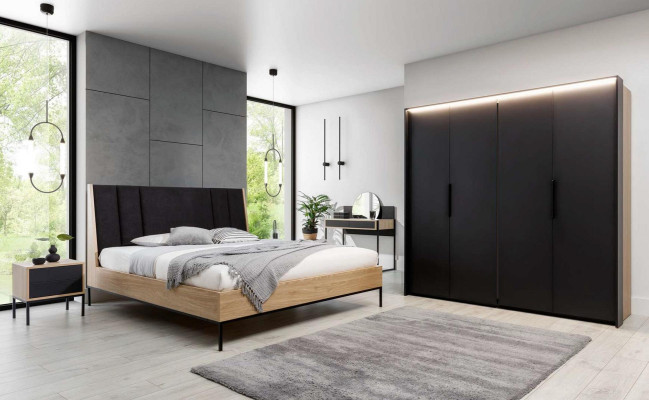 Ložnice Sada Beige Postel 2x Noční Stolky Skříň Toaletní Stůl Luxus Nový 5dílný.